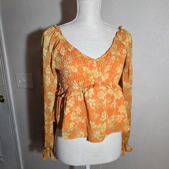 Peace Love World Tops - Cottage Core Orange Floral Top